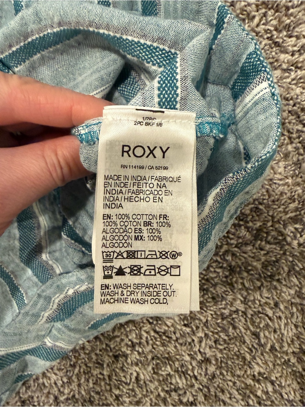 Roxy Striped Button Front Mini Dress Small Blue White Cotton Sleeveless Pockets - Picture 5 of 15